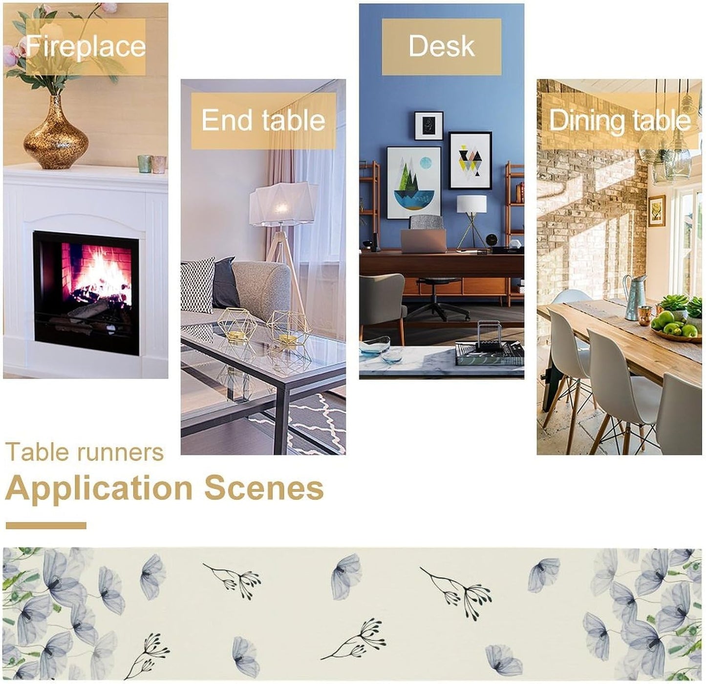 Watercolor Poppy Floral Table Runner, Abstract Seasonal Spring Summer Blue Purple Flower Kitchen Dinning Table Runner for Indoor Outdoor Home Wedding Party Holiday, 13x90 Inch