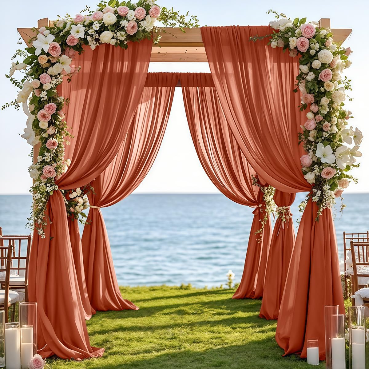Fall Terracotta Wedding Arch Draping Fabric 1 Panel 29" × 20FT Sheer Drapes Outdoor Curtain for Wedding Ceremony Baby Bridal Shower Arch Ceiling Backdrop Decor