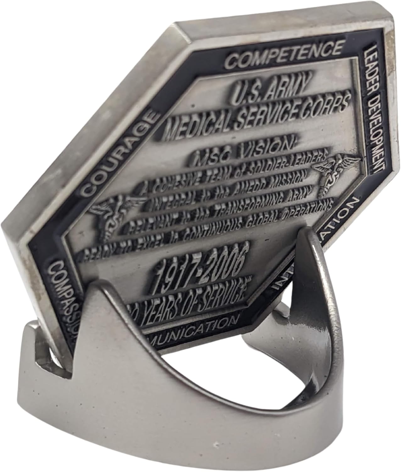 Military Challenge Coin Display Stand - Solid Metal with Anodized Finish - US Vet. Business (Satin Nickel Two-Pack)