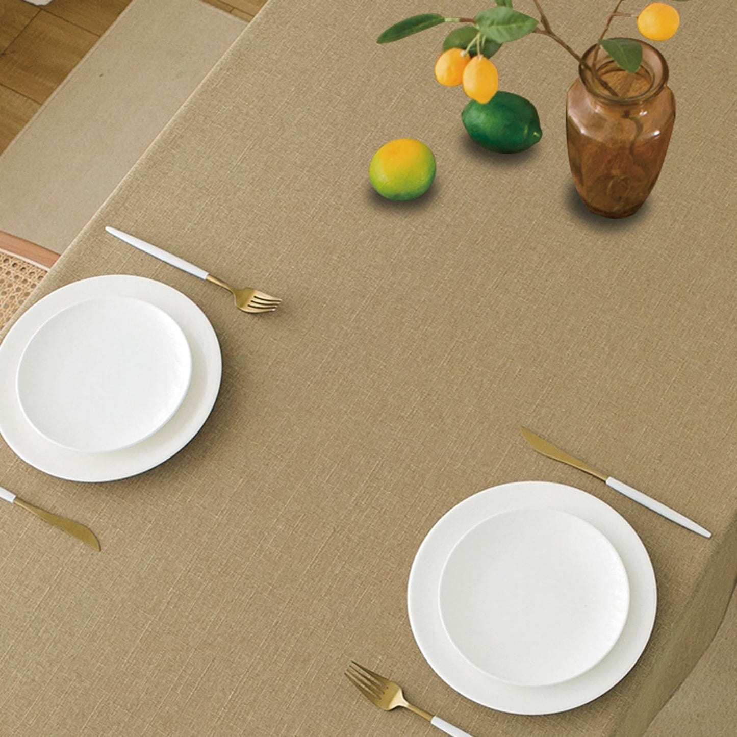 NLMUVW Linen Tablecloth Rectangle Textured Farmhouse Table Cloth Water Resistant Decorative Table Cover for Dining Kitchen Cafe, Dark Burlap, 54 x 96 Inch