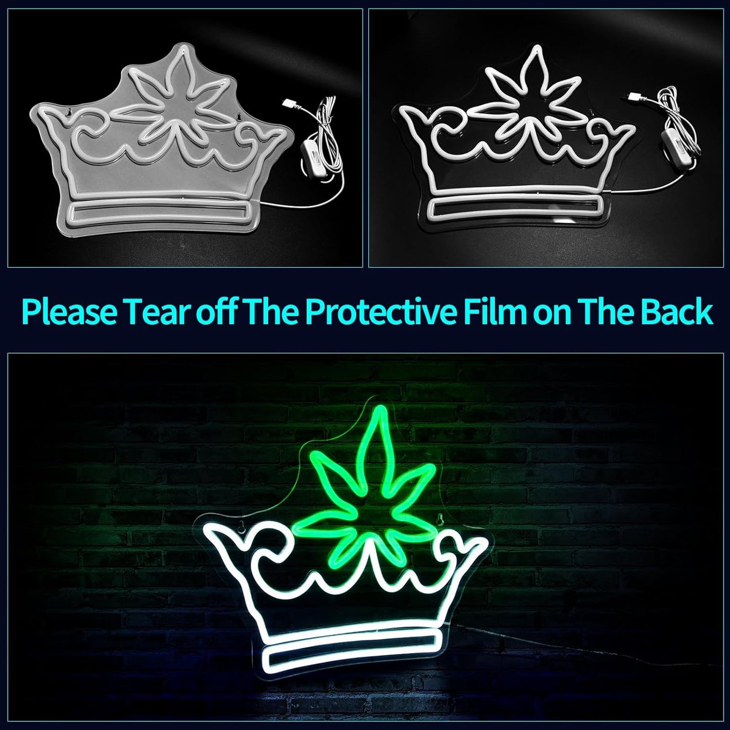 Leaf Crown Neon Signs for Wall Decor Green White LED Neon Sign for Room Neon Light Sign for Wall Decor Birthday Party USB Powered