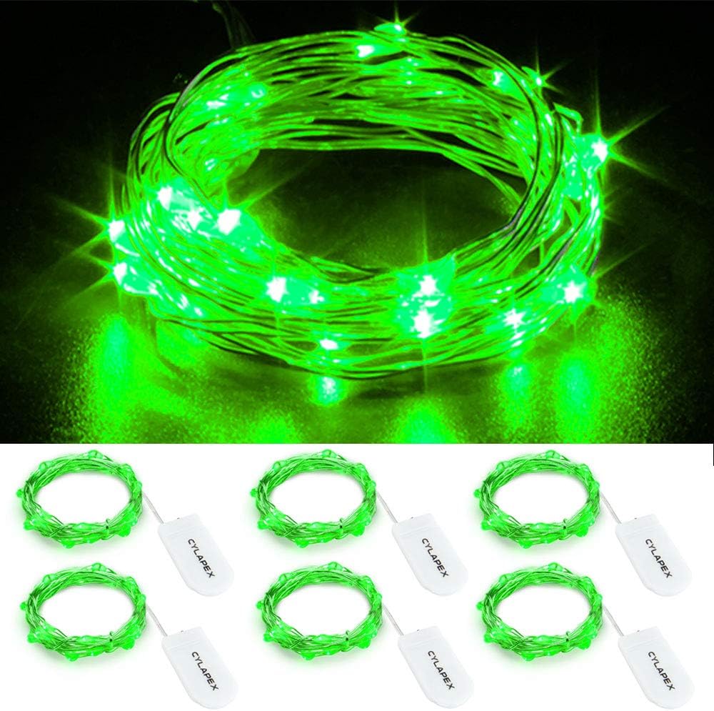 CYLAPEX 6 Pack Green Fairy Lights String Battery Operated Fairy Lights Firefly Lights LED Starry String Lights 3.3ft 20 LEDs Silvery Copper Wire for Christmas DIY Decoration Costume Wedding Party