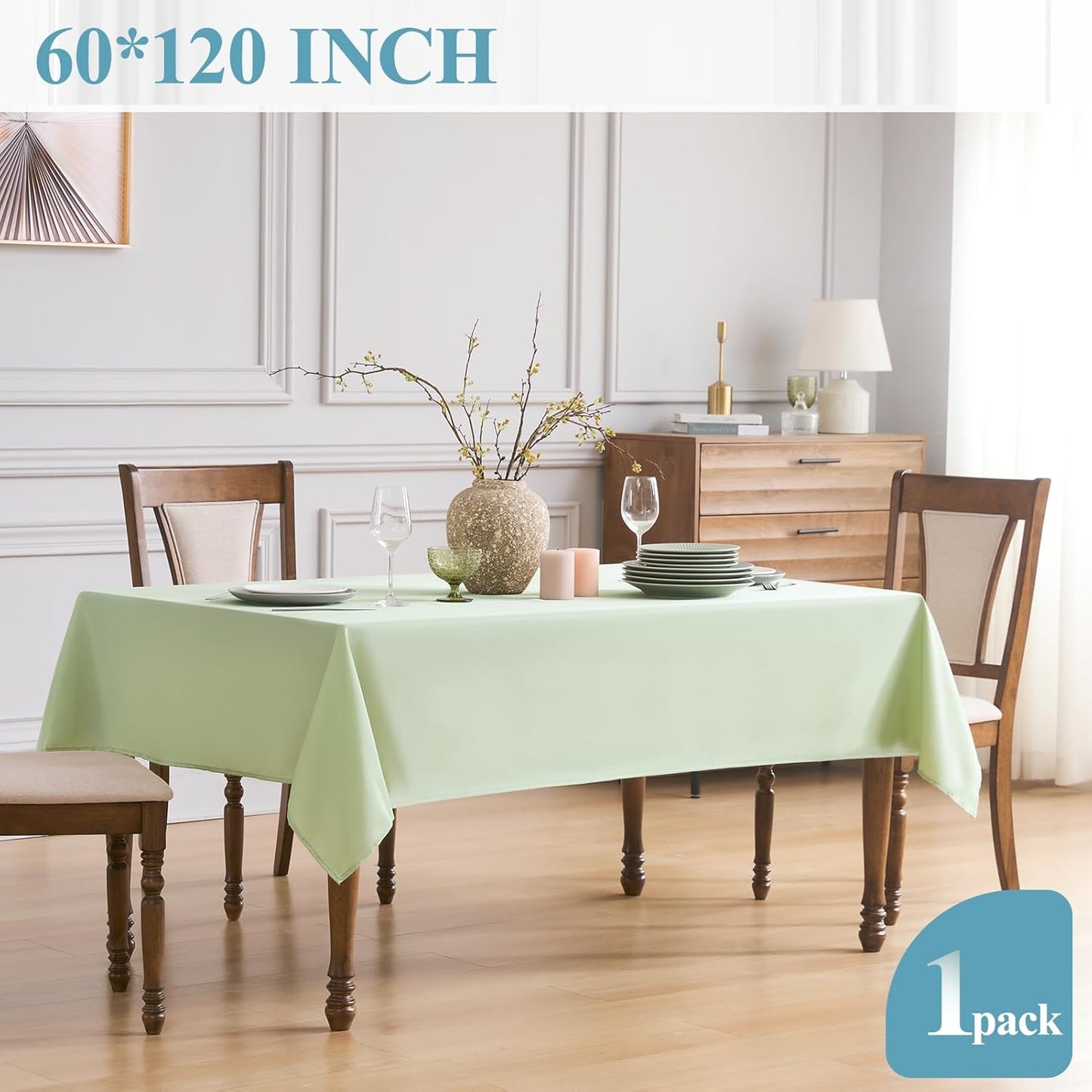 VidaFete Tablecloth 60*120inch Rectangle Table Cloth Polyester, Stain Wrinkle Resistant Polyester Dining Table Cover for Kitchen Dinning Party Wedding Rectangular Tabletop Buffet Decoration(Sagegreen)