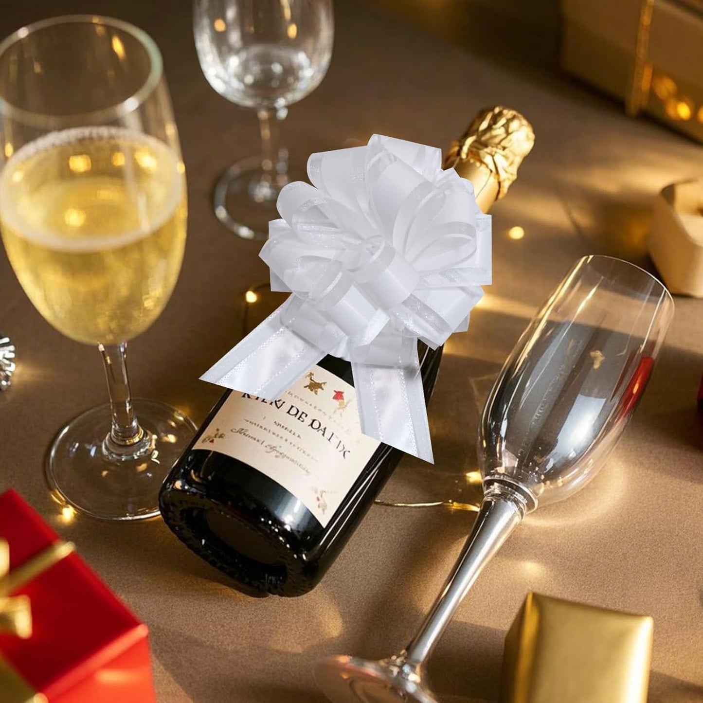 6 Pcs 6 Inch White Pull Bows, Perfect for Gift Wrapping, Weddings, Party Decorations, Crafts Easy-to-Use Ribbon Bows for Gifts and Events