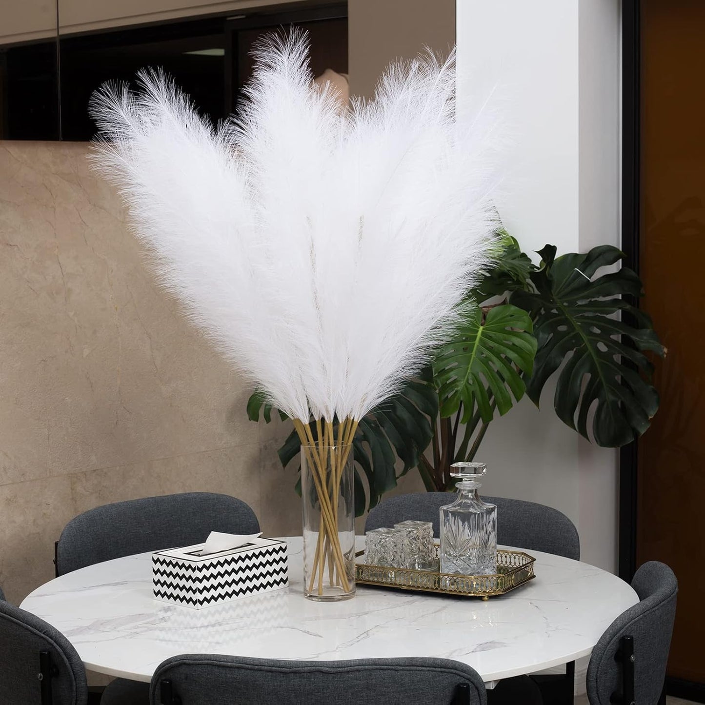 EVODIS Pampas Grass Decor Tall, 43"/110cm Faux Pampas Grass 6 Stems Large Pompass Grass Branches Tall Bulk Boho Flower Arrangement for Home Room Wedding Party Decor (White)