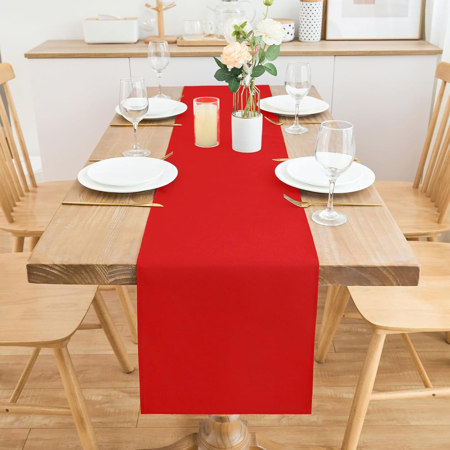 2 Pack Red Table Runner 12 x 72 Inch Solid Color Farmhouse Runners Coffee Table Dresser for Daily Party Home Decoration