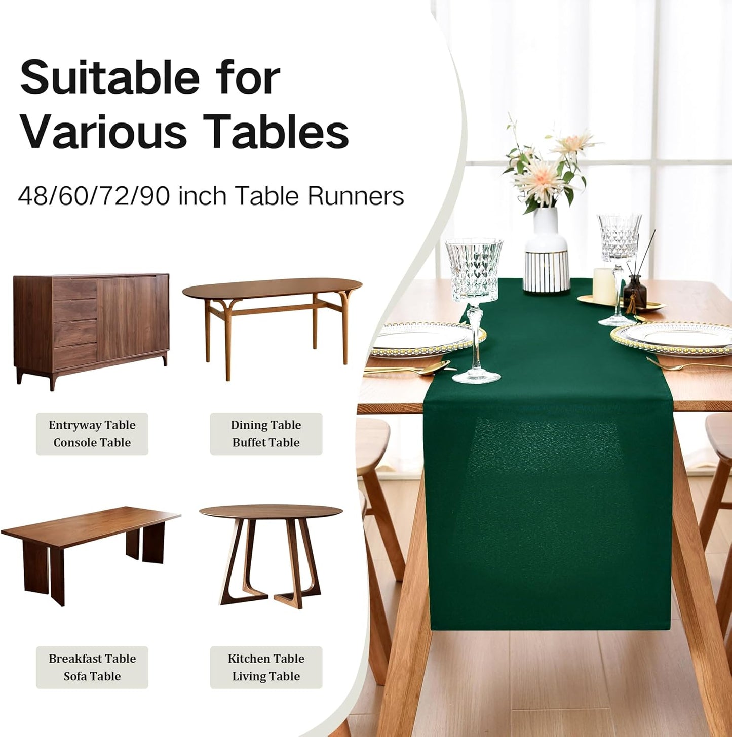 Farmhouse Green Table Runner Dining Table Runners 60 Inches Long Coffee Table Runner for Dresser Living Room Bedroom Holiday Party Banquet 12X60 Inch