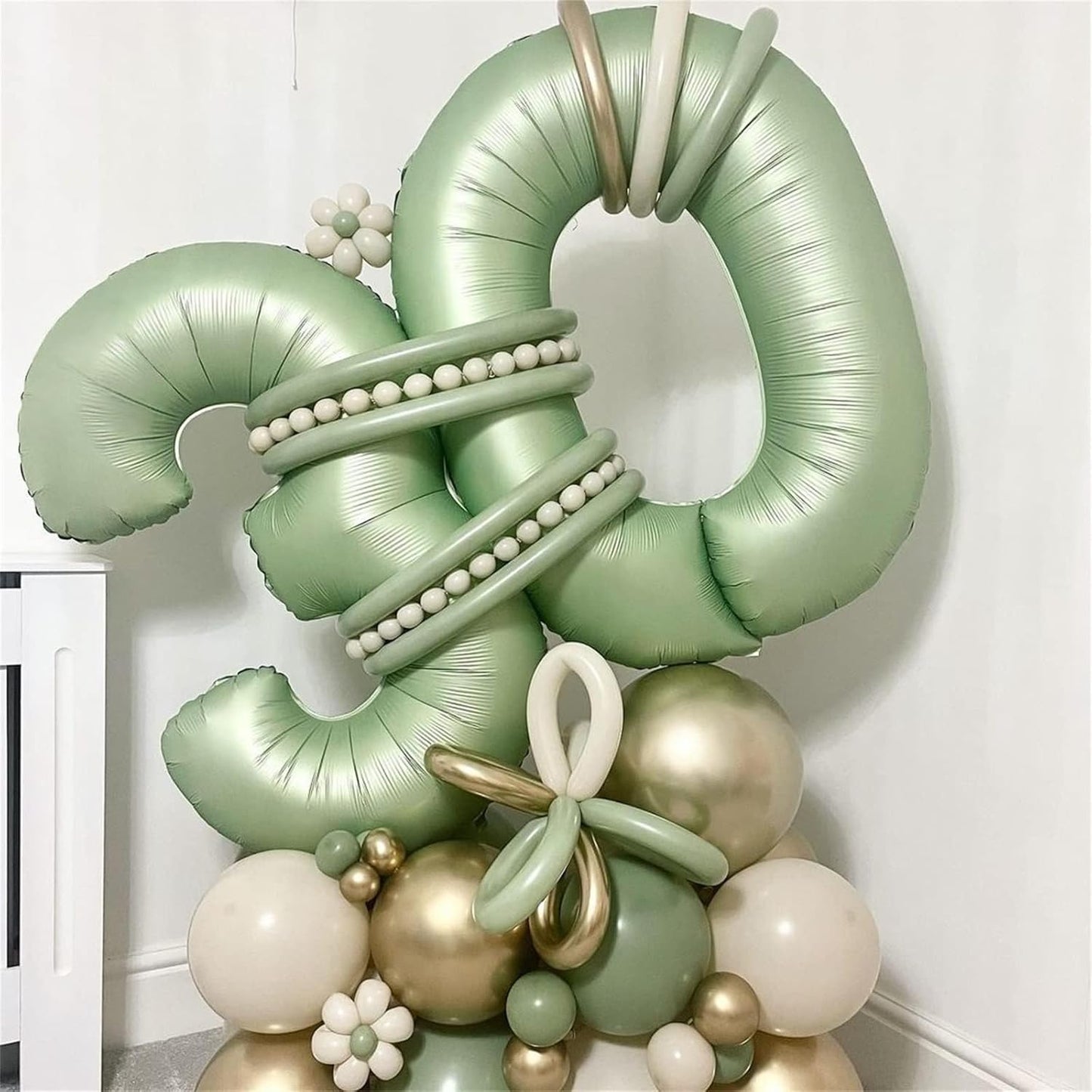 Sage Green Balloon Number 8, 40 Inch Large Self Inflating Foil Number Balloons 0-9, Olive Green Digital 8 Helium Balloon for 8th Girls Boys Women Jungle Safari Birthday Party Anniversary Decorations
