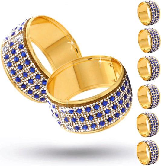 Rhinestone Napkin Ring Gold Napkin Rings Stainless Steel Blue Crystal Napkin Holder Set of 12 for Dinner, Wedding, Party, Holiday, Banquet,Everyday Table Setting Home Decor