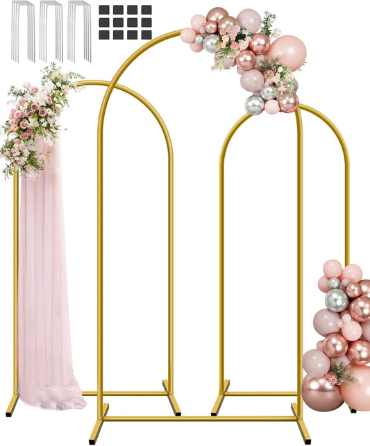 HEMMOTOP Metal Arch Backdrop Stand, Set of 3 (7.2ft / 6.6ft / 6ft) Wedding Arch Stand for Party, Birthday, Baby Shower - Background Arched Frame for Garden Decor, Gold Flower Arches Stands, 3 Pieces