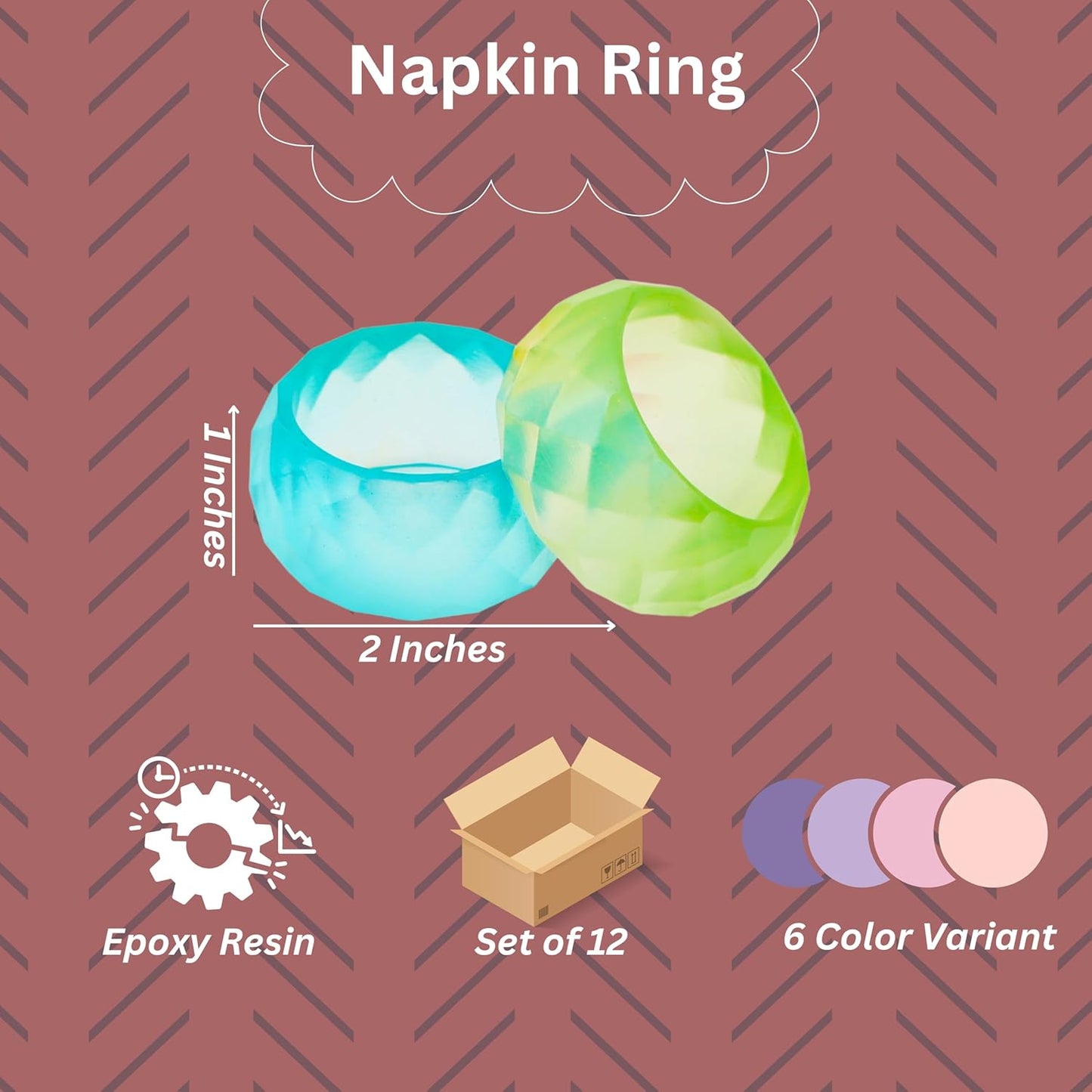 Napkin Rings Set of 12 - Epoxy Resin Napkin Holder Cuffs for Dinner Table Décor - Farmhouse Modern Serviette Rings for Weddings, Parties, Receptions, Banquets, Daily Use - 1.5" (Pastel) - CLEENTABLE