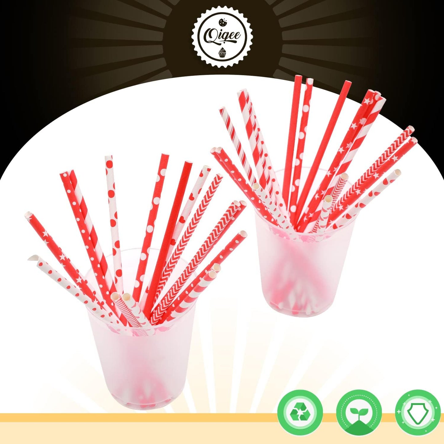 Red Paper Straws for Drinking Red Disposable Straws 150pcs Disposable Straws Bulk（10 Pattern） qiqee
