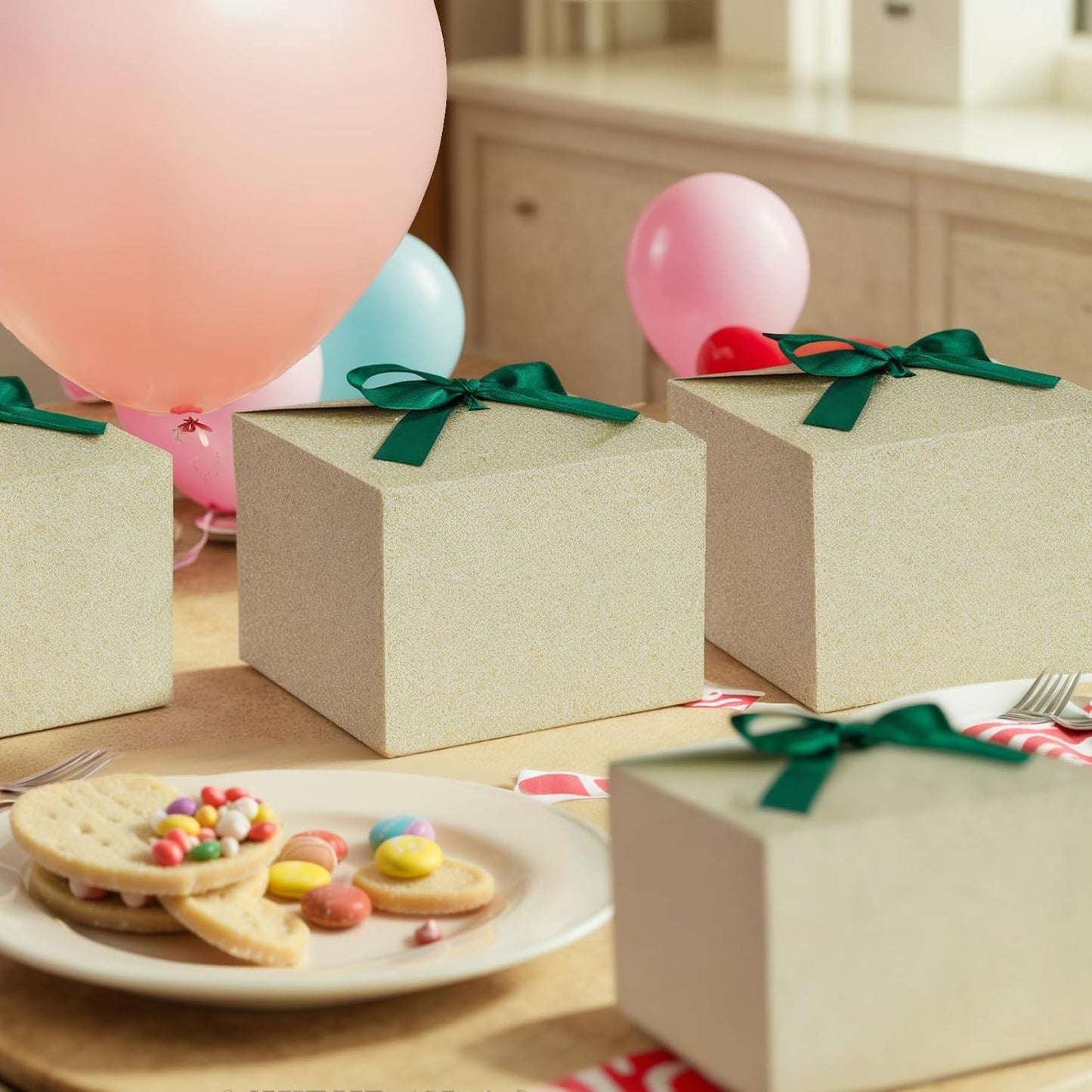 VGOODALL Gold Treat Boxes, Glitter Candy Box with Ribbon Paper Treat Boxes for Wedding Cookie Chocolates Small Gifts