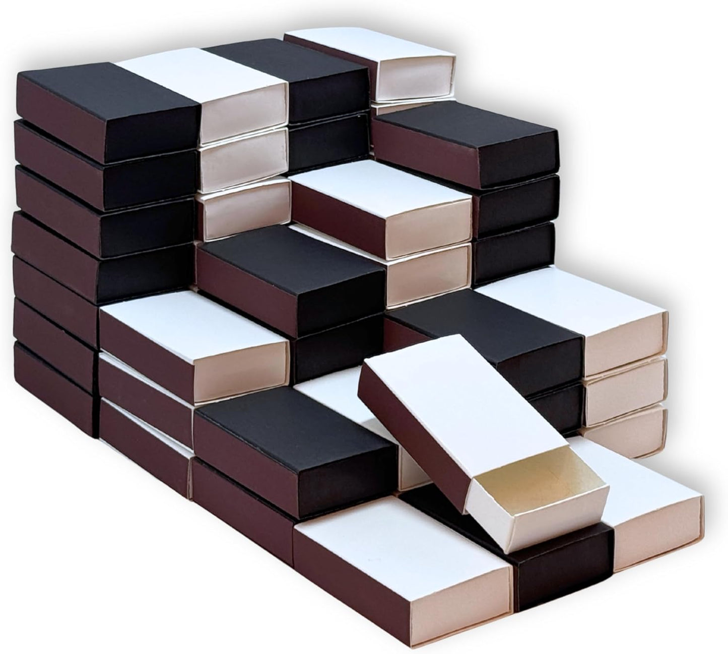 60pcs Blank Match Boxes, 2.25x1.42x0.59in Bulk White and Black Matchboxes DIY Plain Storage Containers Holders Double-Sided Striker Wedding Bridal Baby Shower Birthday Party Favor, No Matches Included