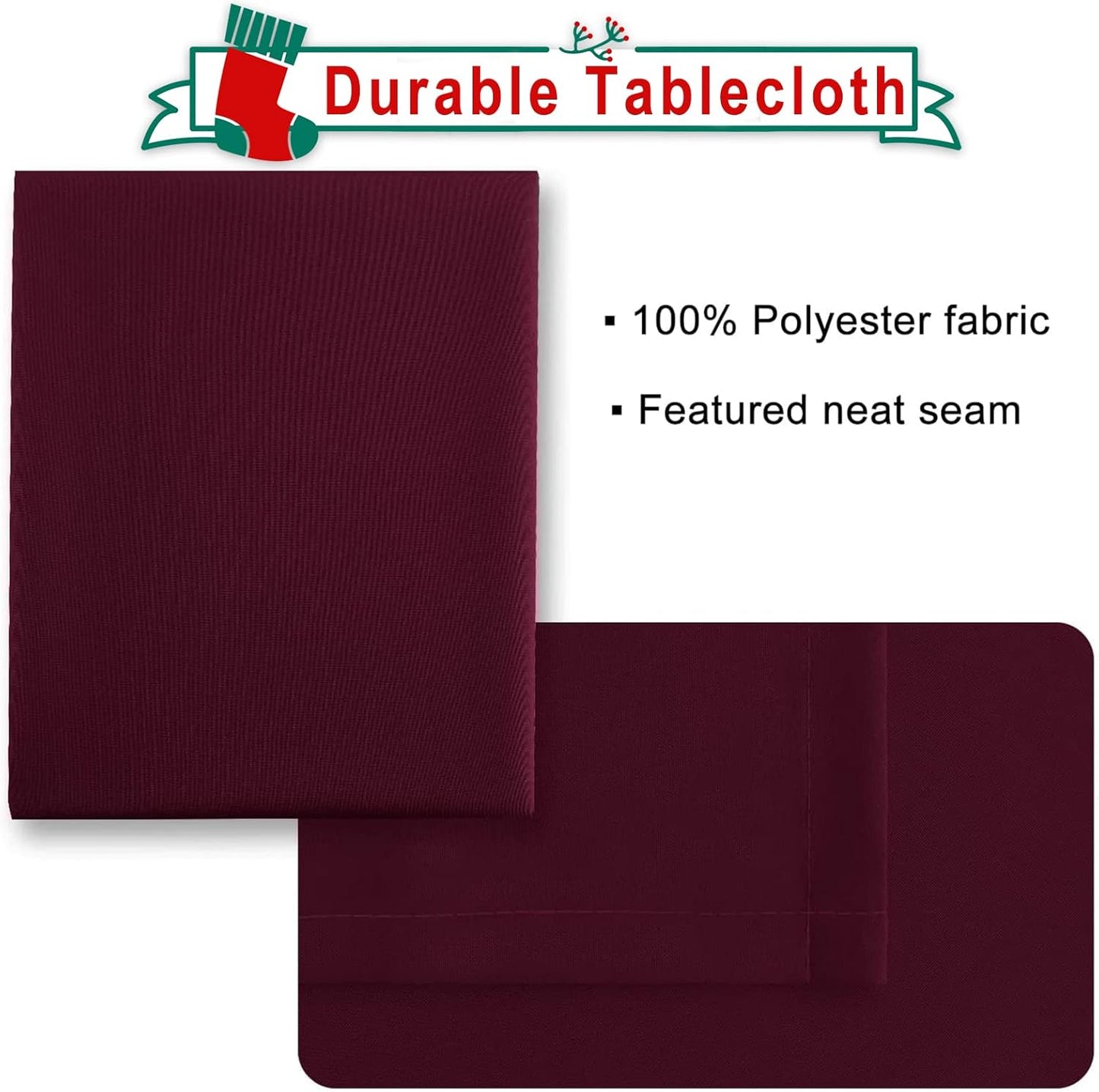 Hiasan Burgundy Tablecloth for Rectangle Tables - Waterproof Washable Polyester Fabric Table Cloth for Buffect Dining Birthday Party Wedding, 54 x 120 Inch