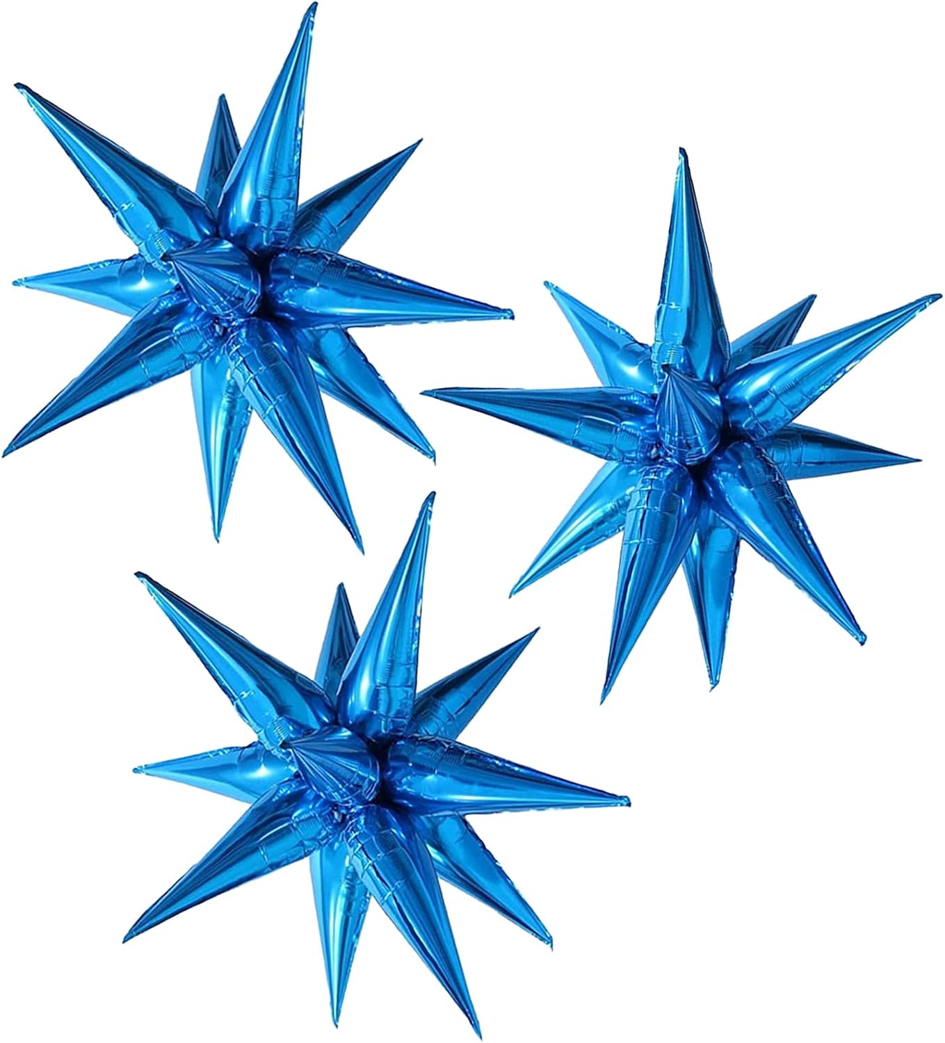 3pcs 26inch 3D Explosion Star foil balloon, Blue Foil Cone Star burst Balloons for Birthday Wedding New Year Party Event