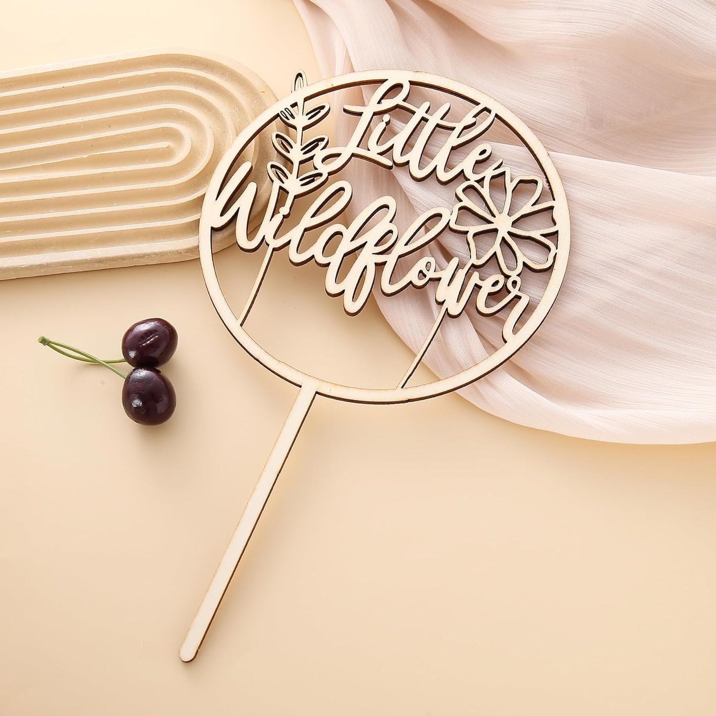 Little Wildflower Wood Cake Topper - Floral Wooden Cake Topper Decor, Baby Shower Gender Reveal Cake Sign Decorations, Photo Props