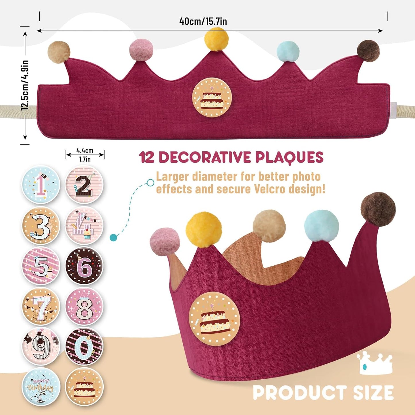 Reusable Birthday Crown with Numbers,Kids Birthday Hat Fabric Crown Pertain Kids Boy Toddler Girl Baby Bday Hats