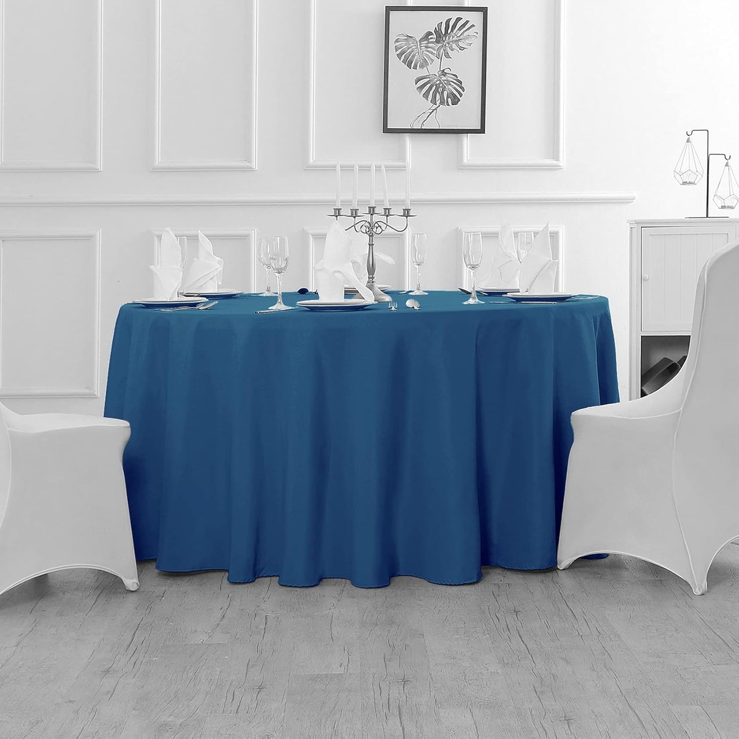 Fokitut 2 Pack Waterproof Round Tablecloth, 90 Inch, Stain Resistant and Wrinkle Polyester Table Cloth, Fabric Table Cover for Kitchen Dining, Wedding, Party, Holiday Dinner-Mediterranean Blue