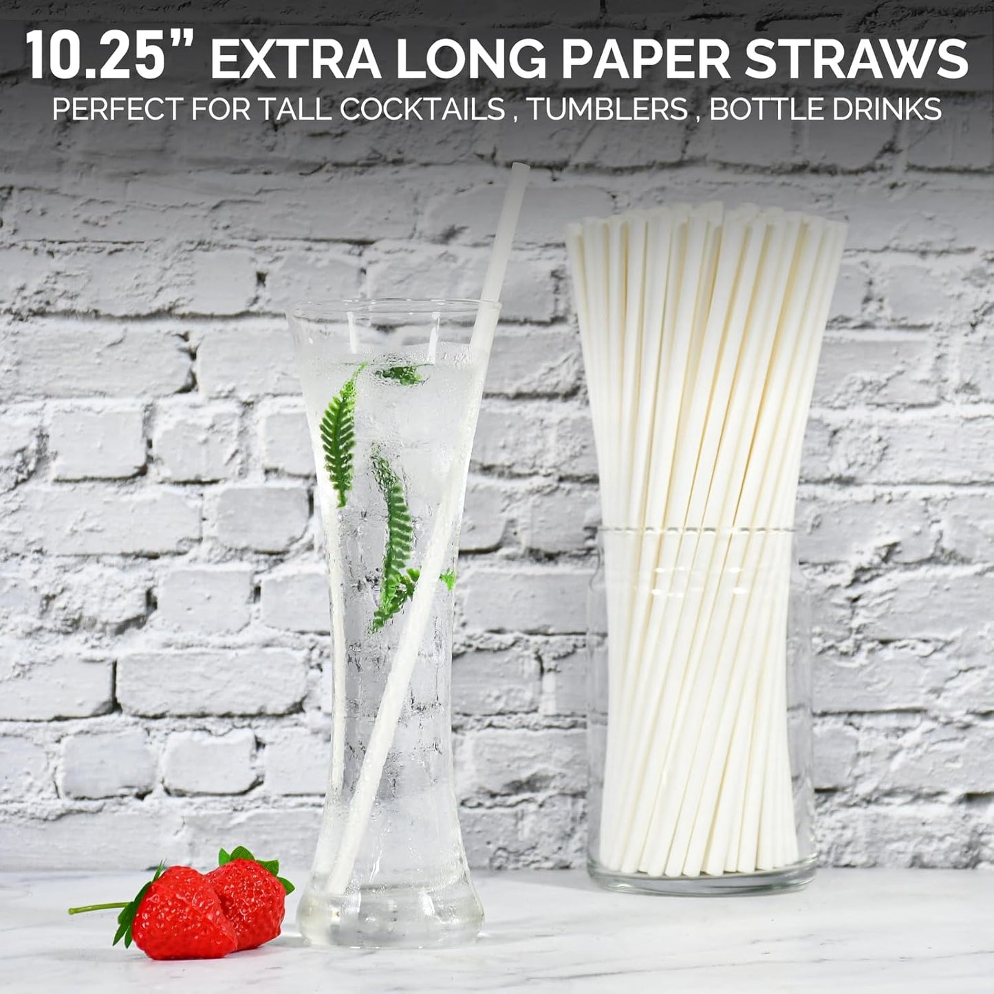 10.25" x 0.24‘ Long Disposable Paper Drinking Straws Bulk - Unwrapped, Dye-free White [600 Counts]