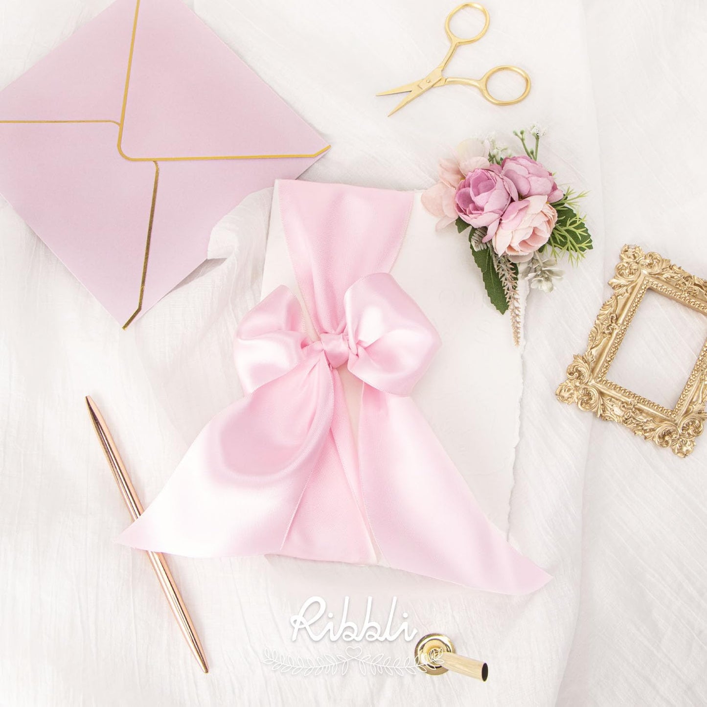 Ribbli Light Pink Double Faced Satin Ribbon, 3” x Continuous 10 Yards,Use for Bows Bouquet,Gift Wrapping,Baby Shower,Floral Arrangement