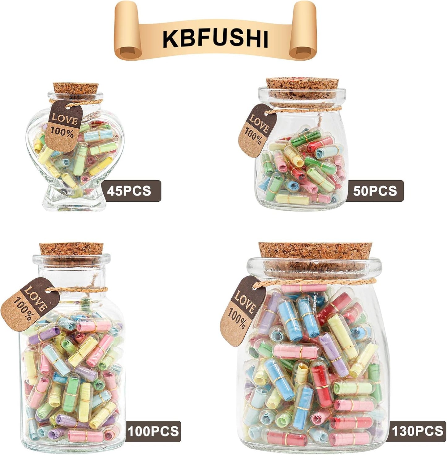 Capsule Letters Message in a Bottle - Cute Things Gifts for Boyfriend/Girlfriend - Love Letter for Anniversary, Birthday,Valentines Day, Mother's Day Gift (Mixed Color 130pcs)