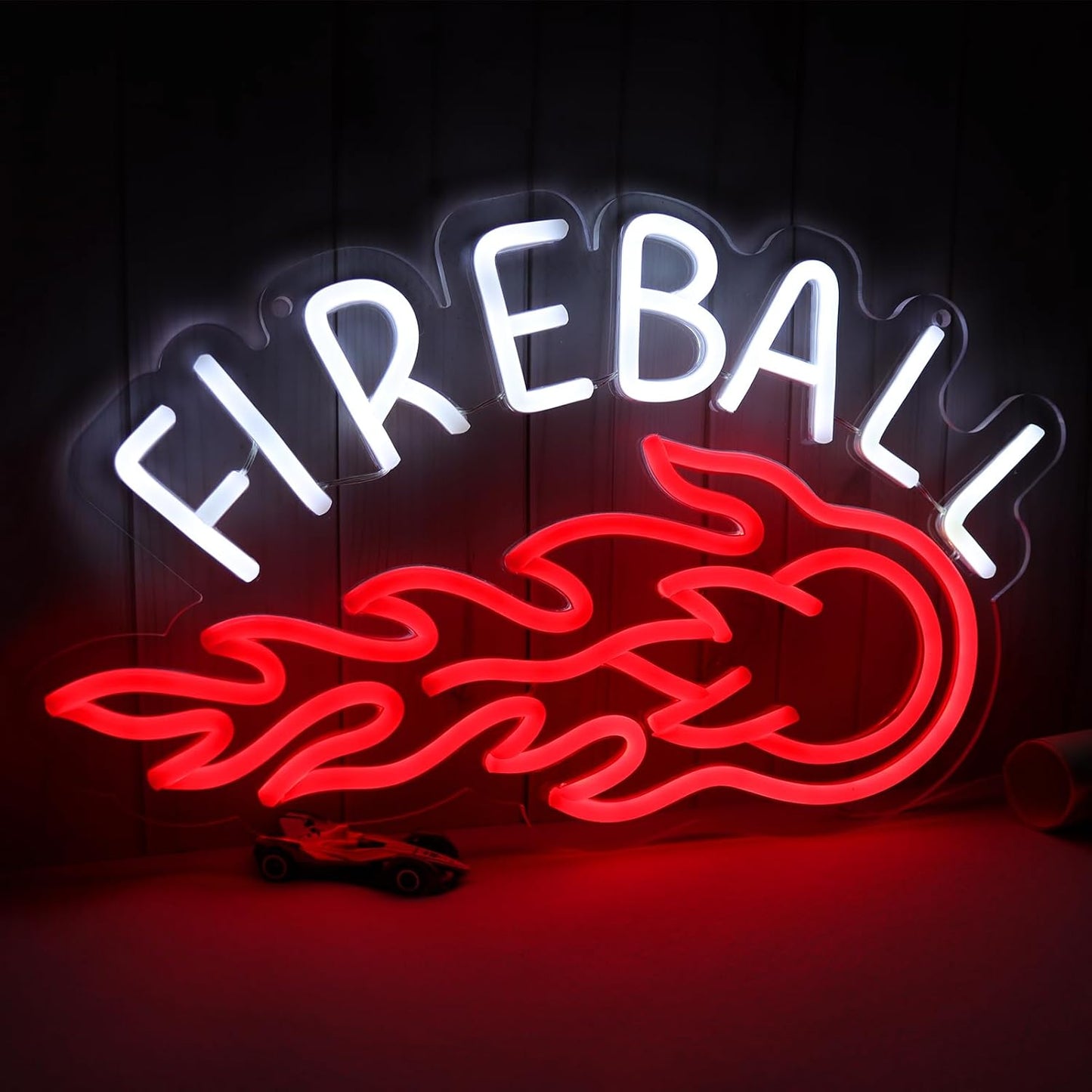 Neon Sign, LED Neon Light Sign 17x10， USB Powered Decorative Bar Open Sign for Home Bar Store Party Decor，FIREBALL Whiskey Neon Lights for Man Cave