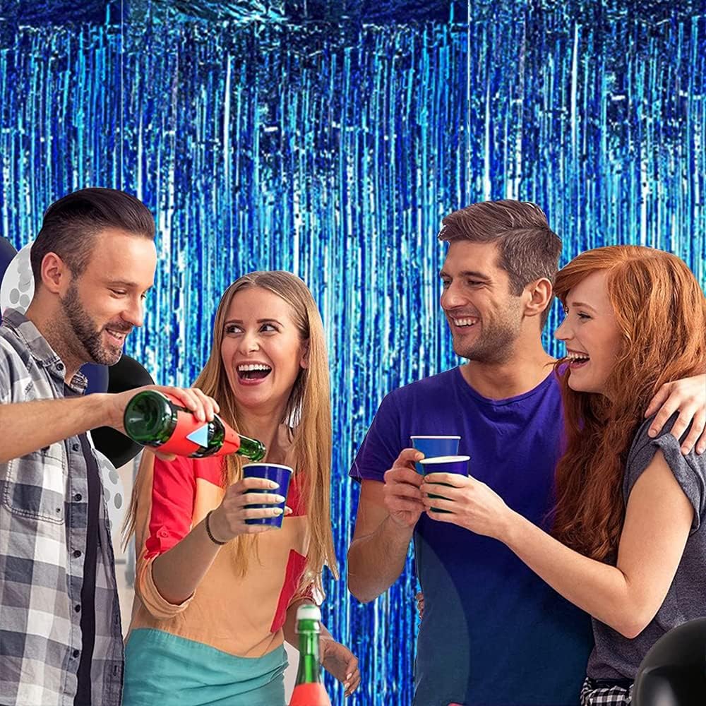 BEISHIDA 2 Pcs Blue Door Streamers Tinsel Curtain Party Backdrop Fringe Foil Wall Background for Birthday Halloween Christmas Wedding Boys Baby shower Party Decoration(3.28 ft x 6.56 ft)