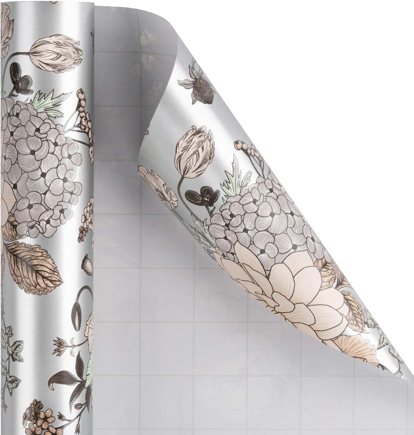 WRAPAHOLIC 30 Inch Jumbo Floral Wrapping Paper - 30 Inch X 33 Feet - Pearlized Silver Vintage Floral Wedding Wrapping Paper for Birthday, Bridal Shower, Baby Shower