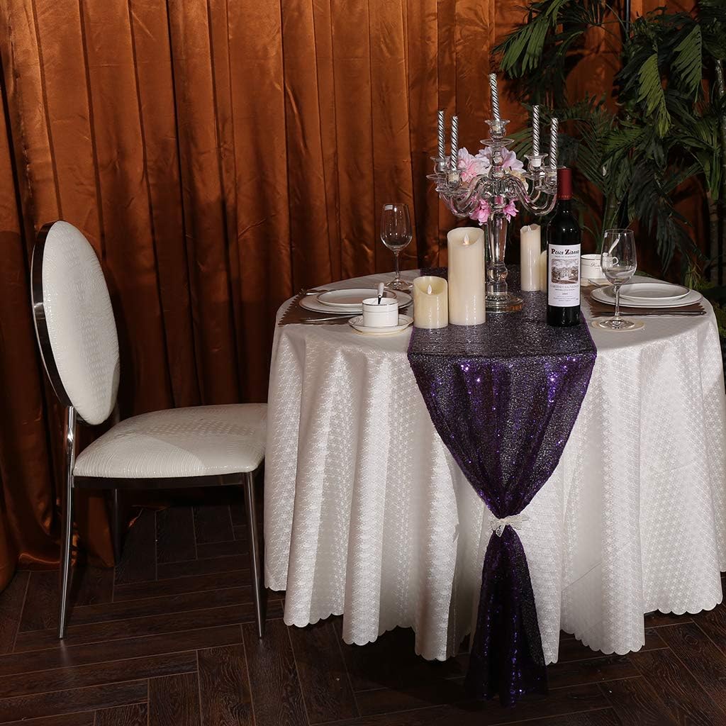Eternal Beauty Purple Table Runner for Wedding, 5PCS-12x108 Sequin Table Runner Decorations for Birthday Parties, Banquets, Graduations,Christmas