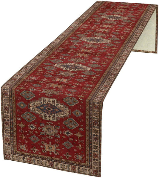 Boho Floral Vintage Table Runner, Retro Red Brown Flower Rustic Country Farmhouse Abstract Pattern for Home Kitchen Table Decor Dining Coffee Room Party Decor 13x36in