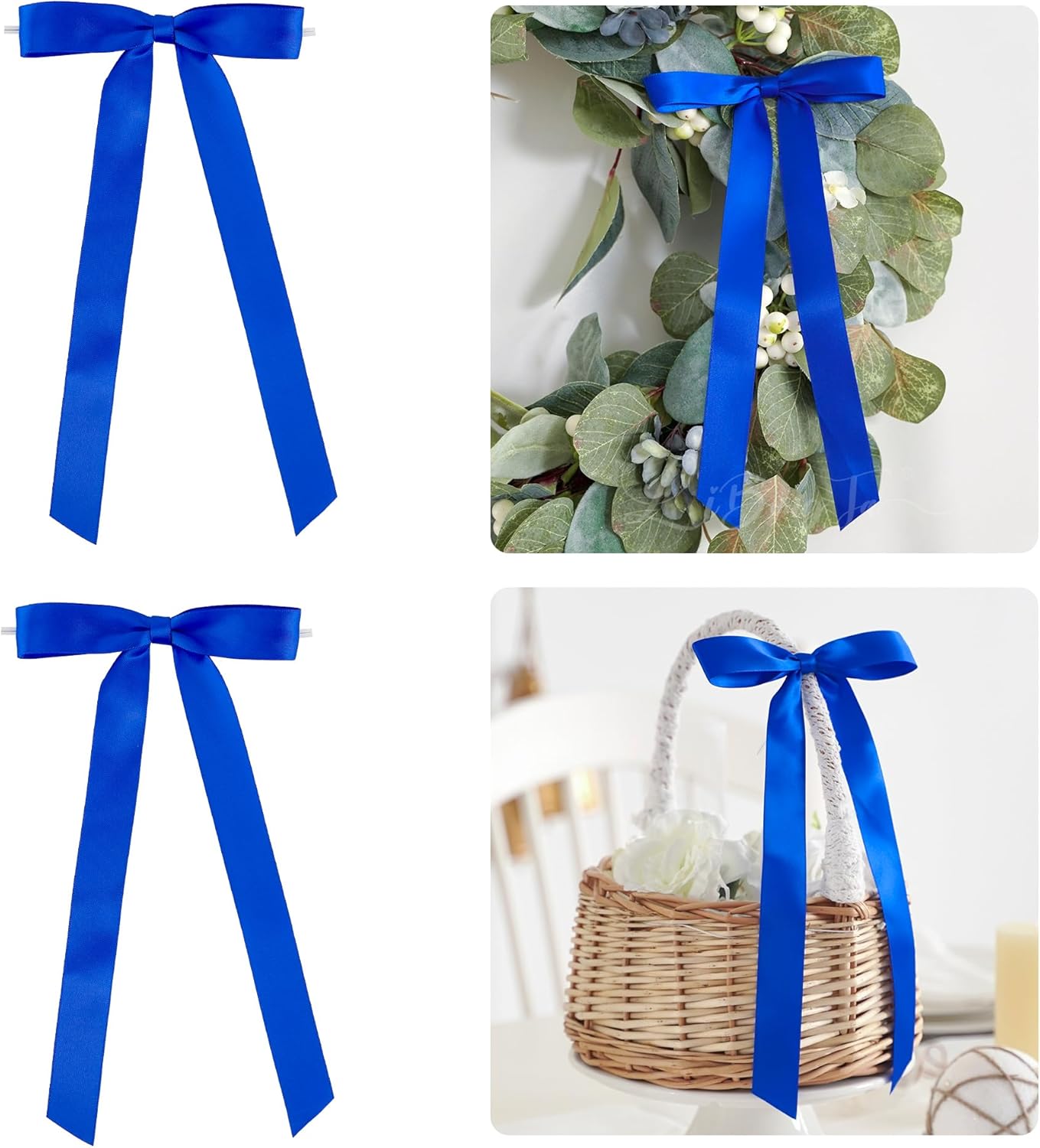50 PCs Royal Blue Bow Decor 5.5'' Satin Bows with Long Tail, Twist Tie Bows for Craft, Packaging Ribbon Bows, Premade Bows for Cake Decorating, Gift Bows for Treat, Wedding Favor, Party