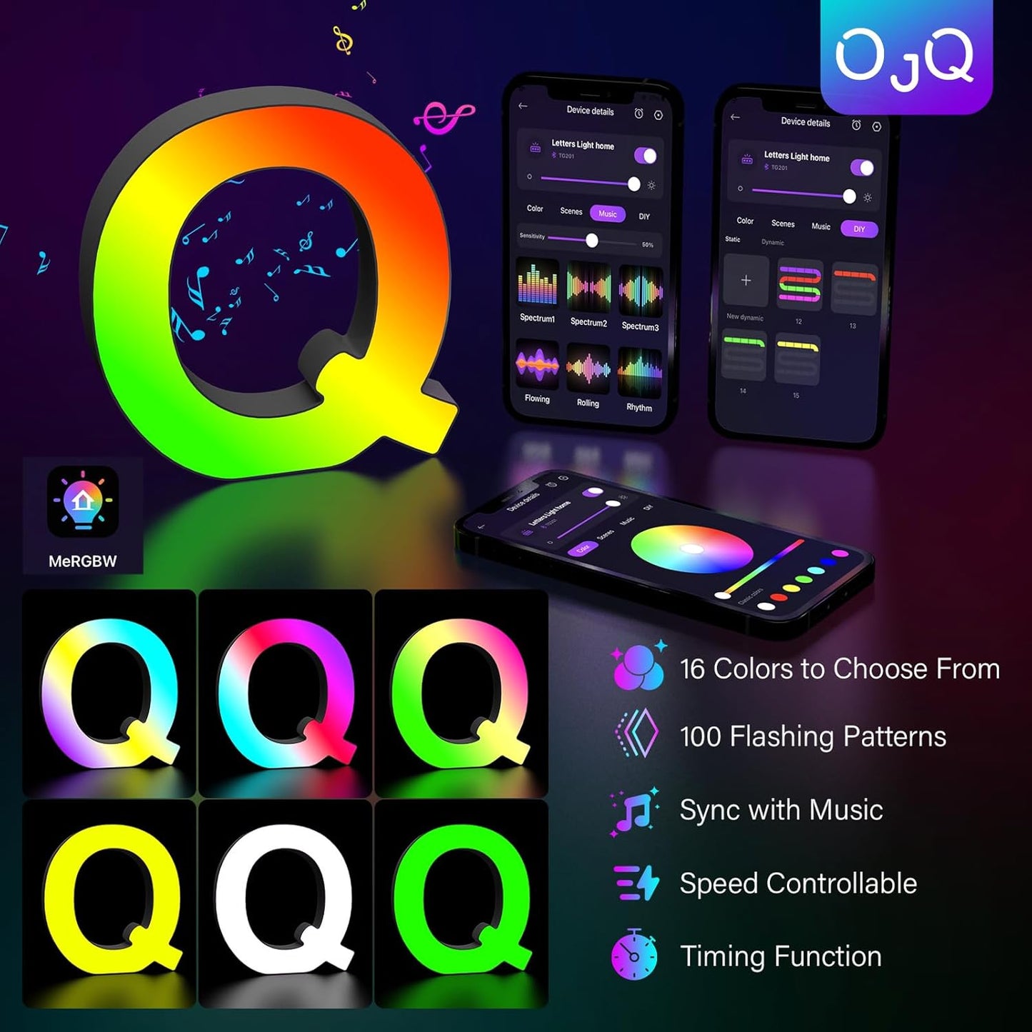 OJQ Light Up Letters LED Letter - Marquee Letters Room Decor Alphabet Letter Music Sync Color Change Colorful - Christmas Birthday Gifts for Girl - Teen Girls Gifts Party Home Wall Decor