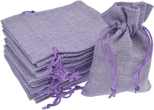 20pcs Burlap Bags with Drawstring 3.9 x 5.5 inch, Linen Gift Bags Jewelry Pouches Sachets for Christmas Wedding Party Favor (Light Purple)