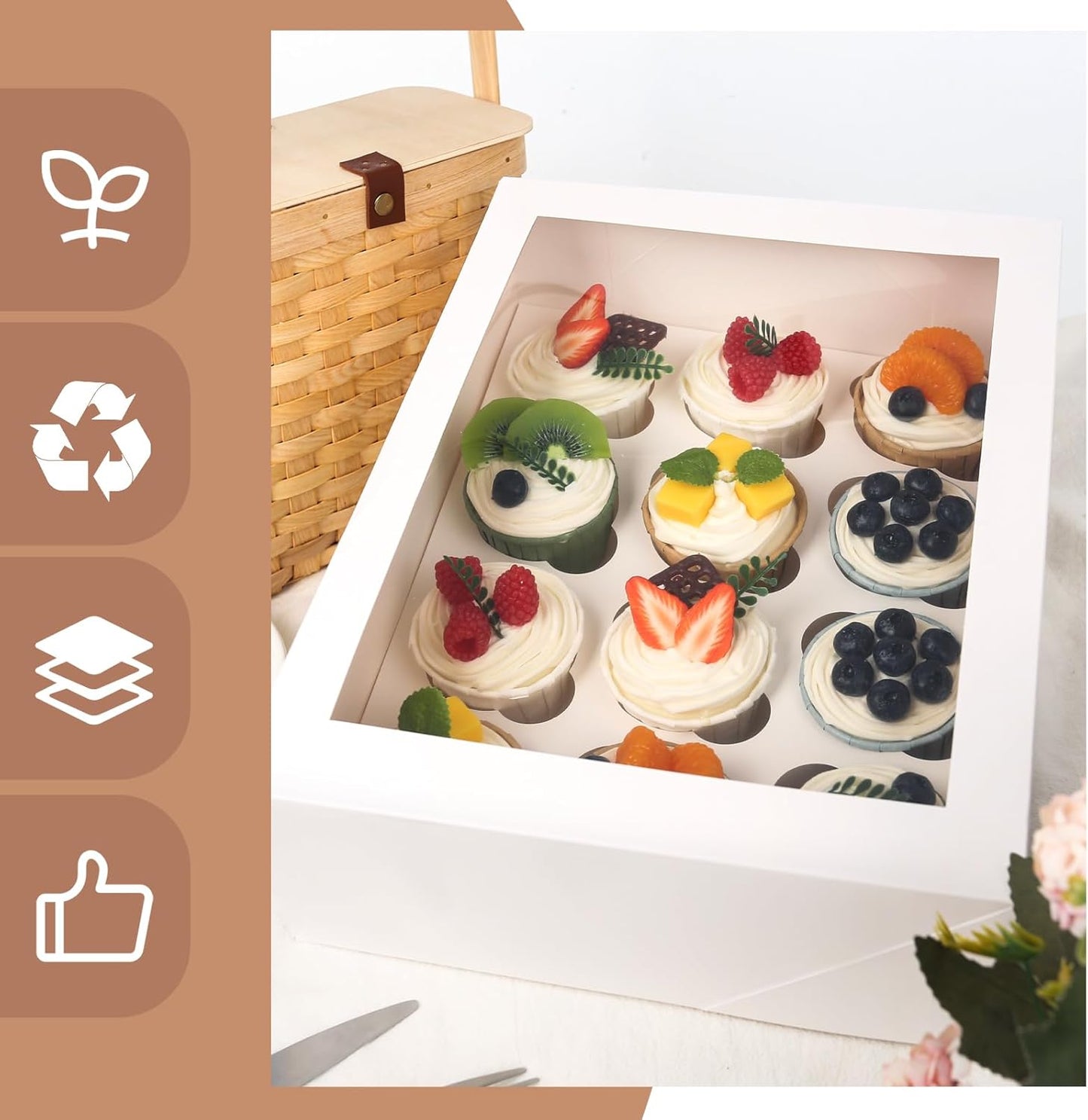 VGOODALL 2PCS White Cupcake Container, 12 Count with Window Boxes Holding 24 Pastry Box for Birthday Holiday Party Bakery Supplies