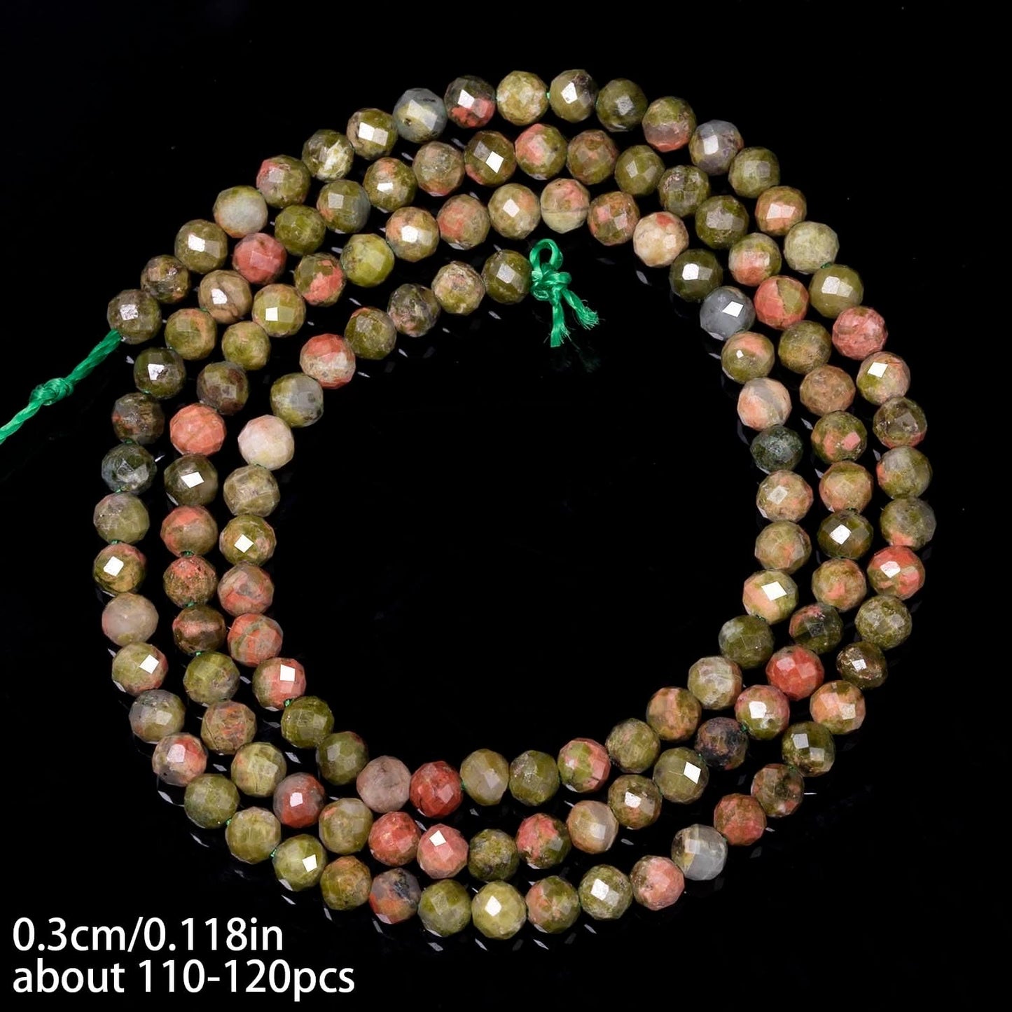 Song Xi 120pcs 3mm Natural Unakite Gemstone Beads Faceted Round Loose Stone Beads for Jewelry Making
