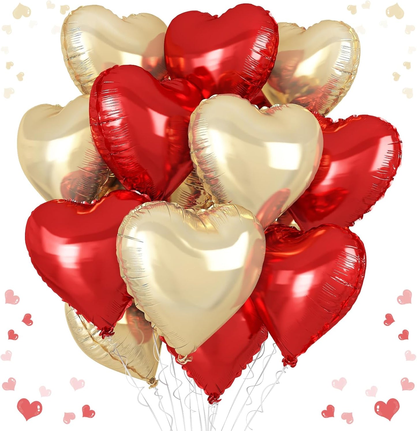 Red Gold Heart Balloons, 18 Inch Red and Champagne Gold Heart Shape Balloons, 12PCS Large Heart Helium Foil Love Balloon for Birthday Baby Shower Engagement Wedding Party Decorations