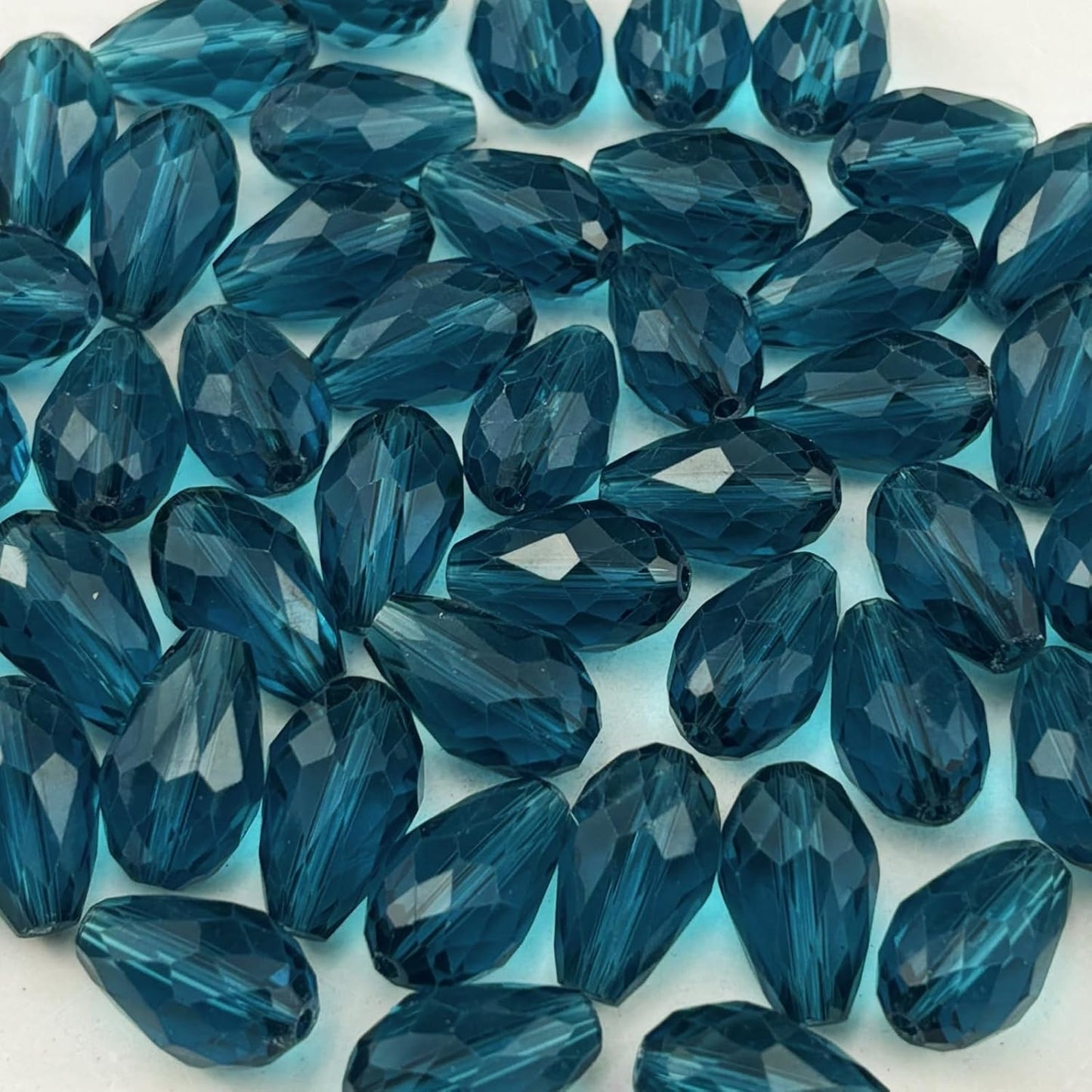 200pcs 3x5mm Teardrop Crystal Glass Beads for Jewelry Making, Faceted Vertical Hole Teardrop Glass Spacer Beads for Wind Chimes Bracelet Earring Necklace DIY Craft(Peacock Blue)