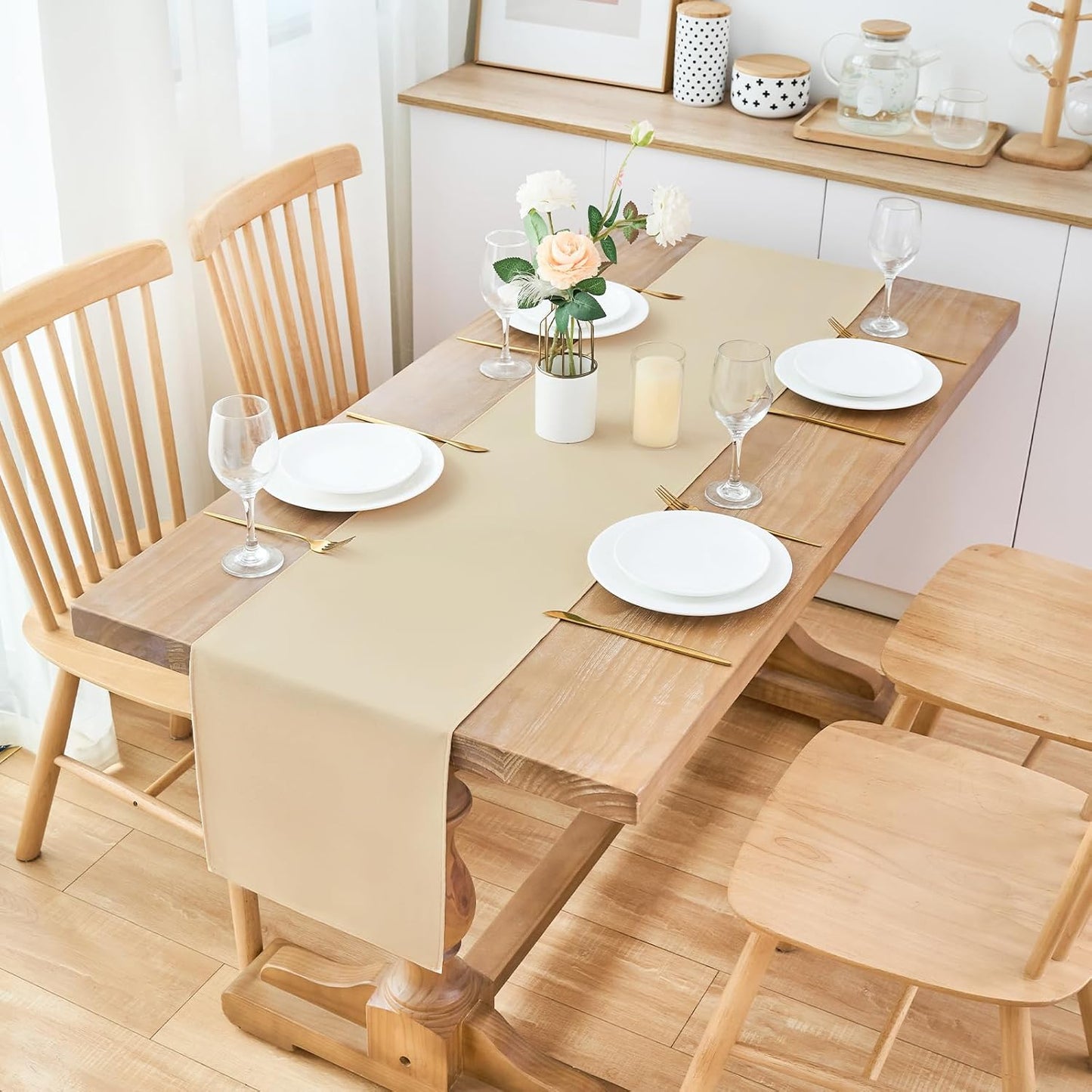 2 Pack Beige Small Short Table Runner 12 x 48 Inch Solid Color Runners Coffee Table Dresser for Daily Party Home Decoration