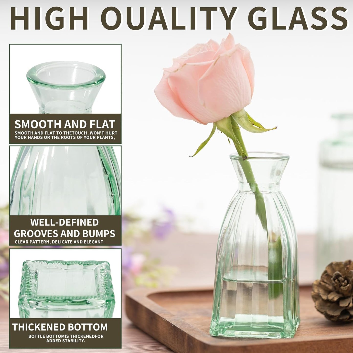 Vintage Small Glass Vases Set of 10,Mini Bud Vases for Flowers,Amber Glass Vases for Centerpieces,Wedding Decorations,Home Table Flower Decor(Sage Green)