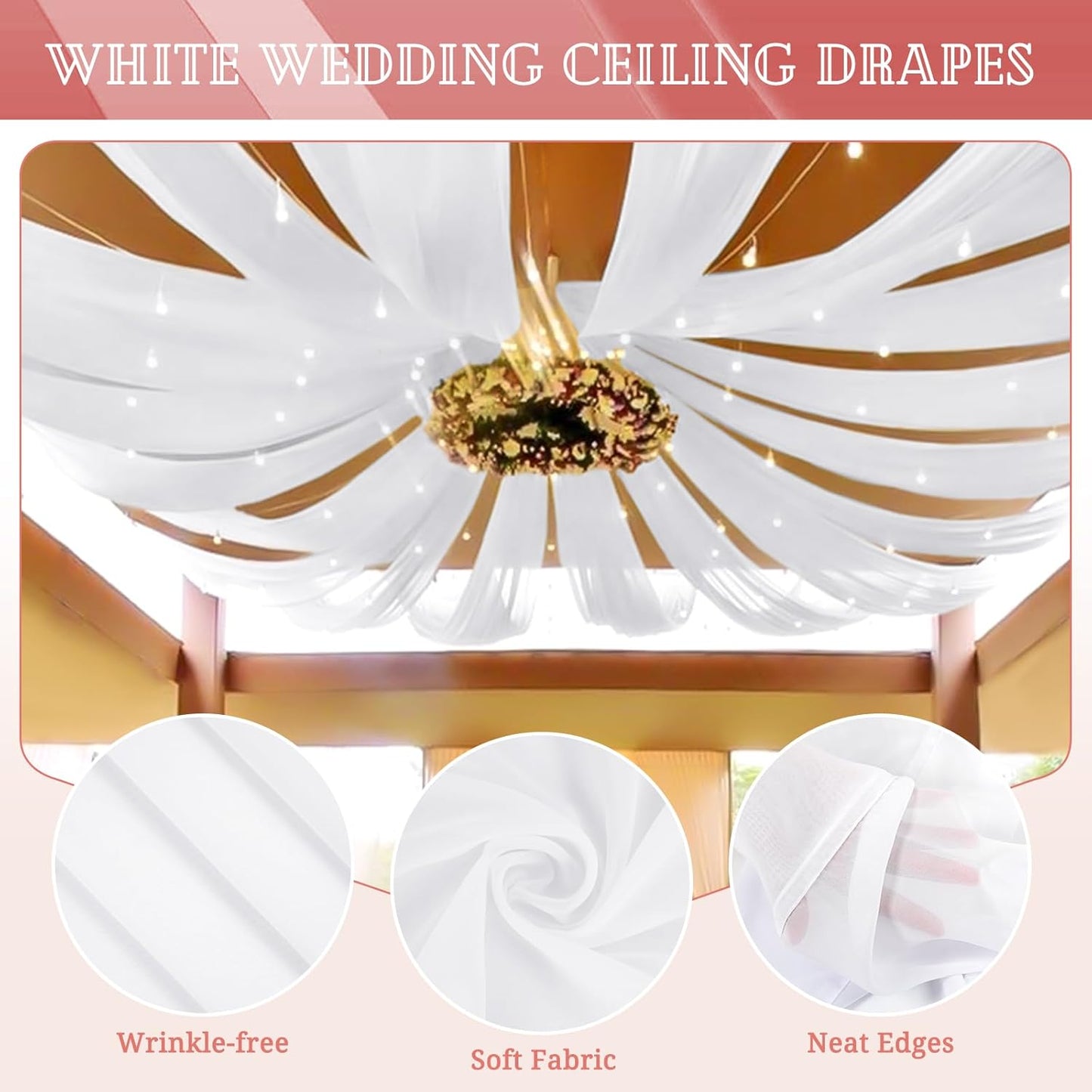 10 Panels White Ceiling Drapes for Wedding 5ftx20ft Sheer Drapery Chiffon Fabric Arch Draping Curtains for Party Ceremony Birthday Baby Shower Reception Stage Ceiling Decorations