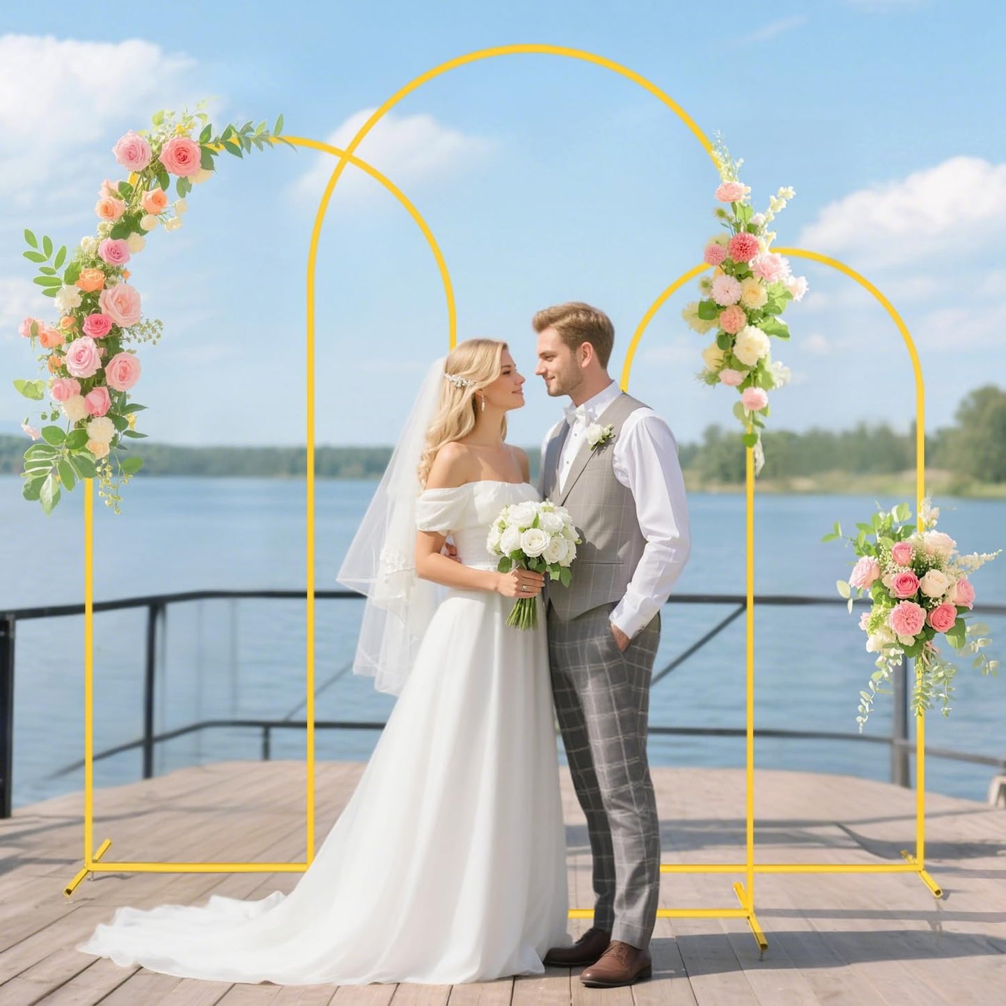 Wedding Arch Backdrop Stand and Blue Arch Cover Set of 3 (6FT, 5FT, 4FT) Metal Arch Stand with Spandex Backdrop Arches Stand Cover Balloon Arches with Covers for Birthday Party Graduation Decorations