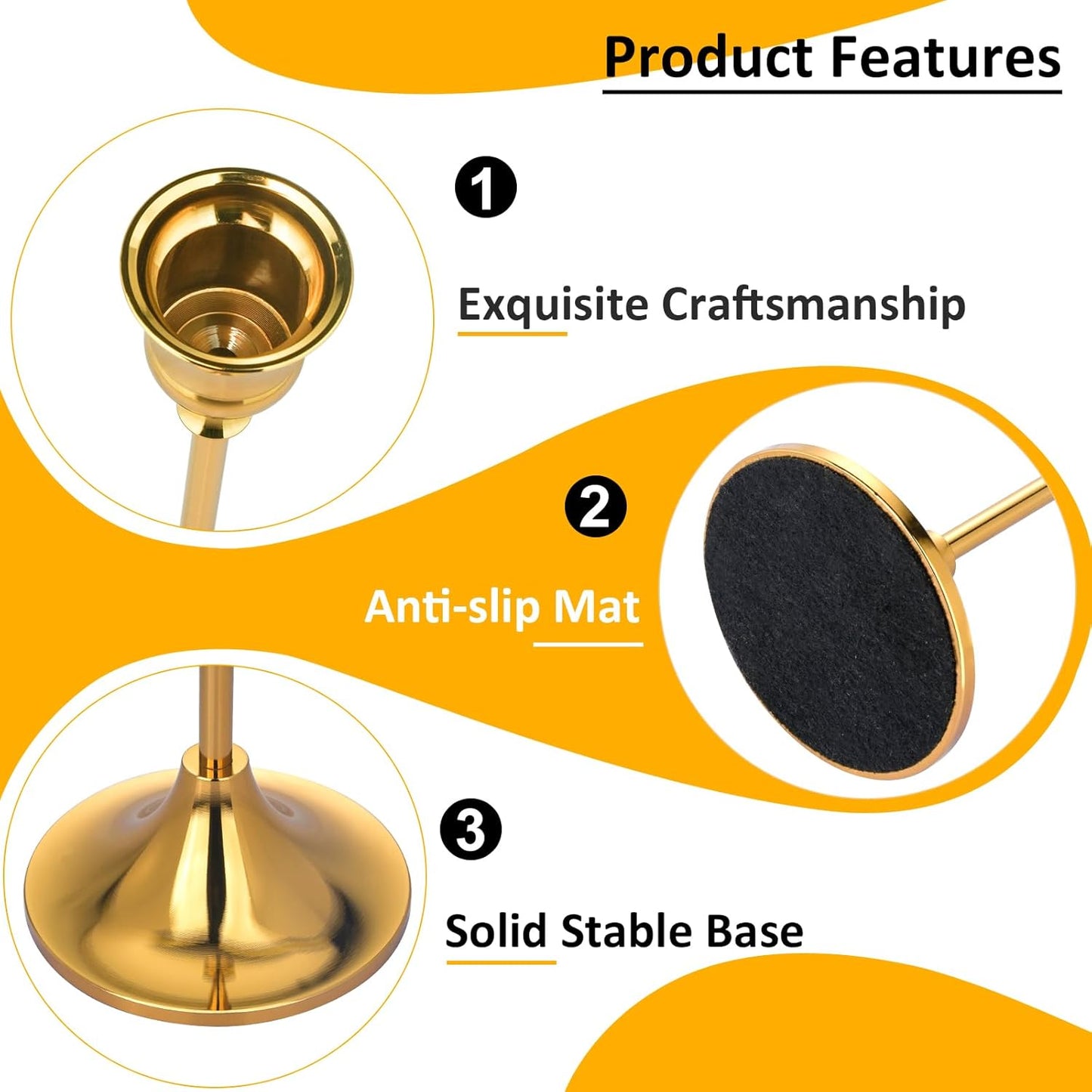 Metal Candle Holders for Candlesticks Taper Candlestick Holders Set Vintage Decorative Centerpiece Candelabra Tall Candle Stands for Halloween Thanksgiving Christmas (Gold, 1 Set (3 pcs))