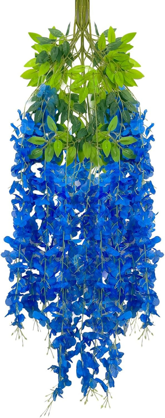 5 Pack Royal Blue Wisteria Hanging Flowers Garland, 3.77 Feet Artificial Flower Vines, Fake Wisteria, Artificial Vines Hanging Garland for Backdrop Outdoor Yard Garden Decor