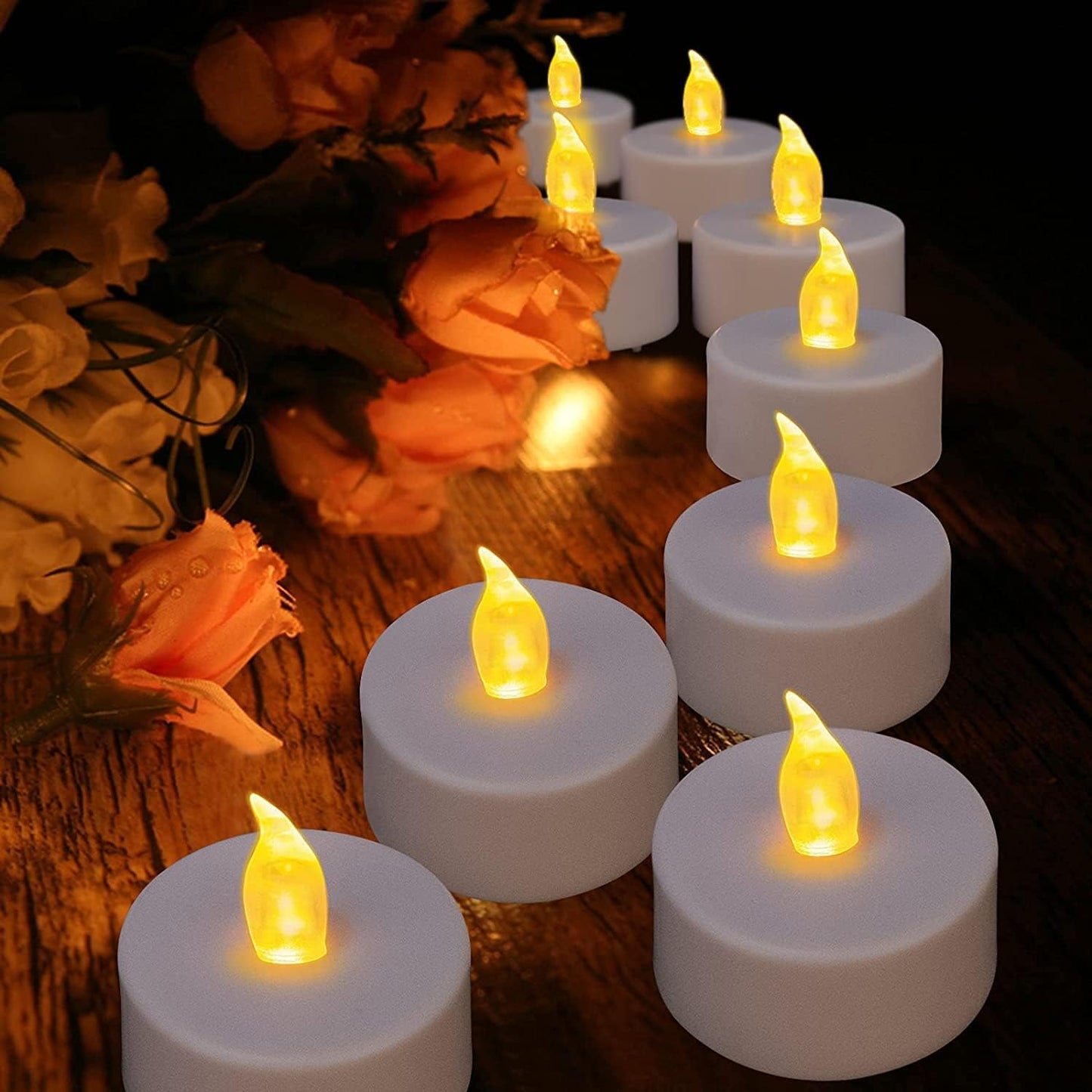Nancia Tea Lights, 50PACK Flameless LED Tea Lights Candles, Flickering Warm Yellow, 200 Hours Battery-Powered Tea Light, Ideal Party, Wedding, Birthday, Gifts Home Decoration