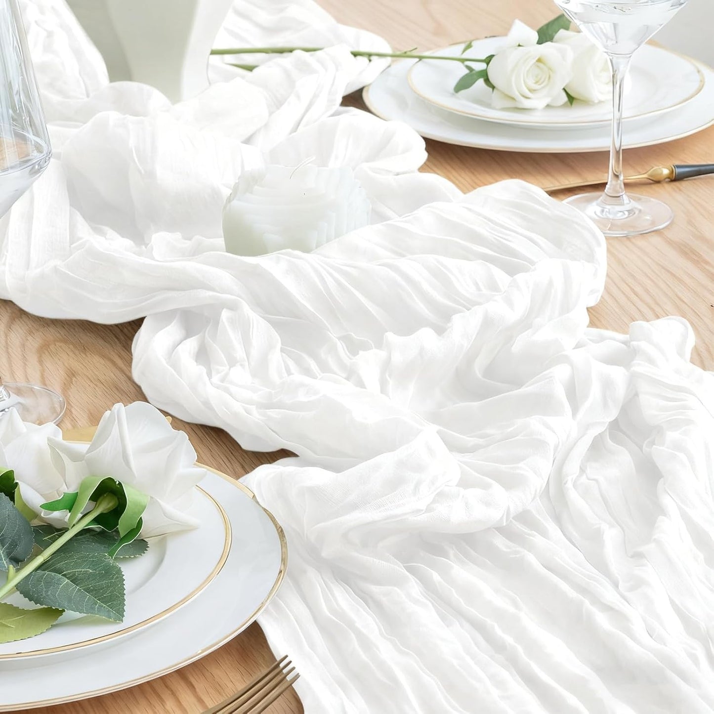 6 Pack White Cheesecloth Table Runner 23x120 inch Rustic Boho Gauze Table Runner 10 FT Long Sheer Cheese Cloth Fabric Table Runners for Romantic Wedding Bridal Shower Birthday Party Decor