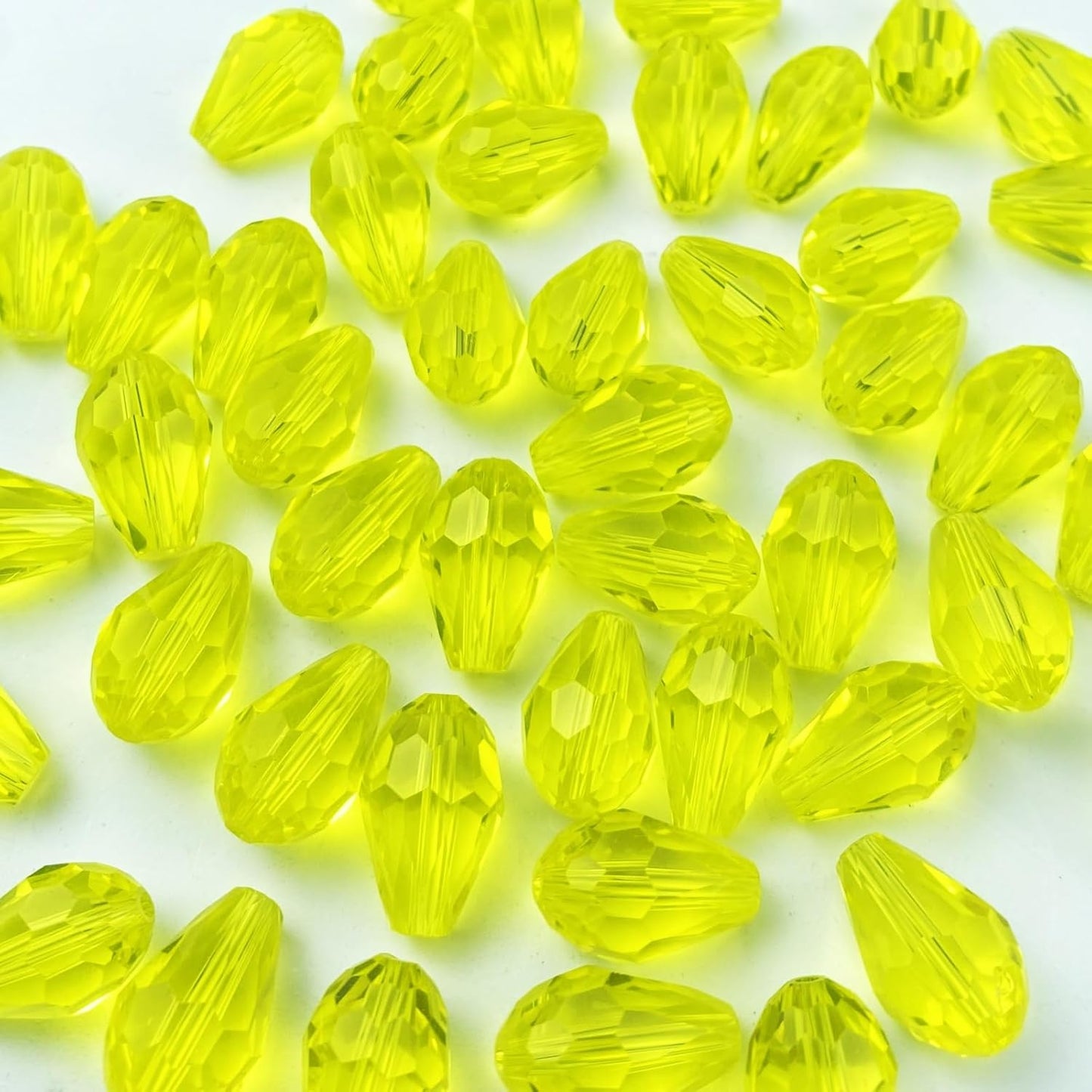 100pcs 8x12mm Teardrop Crystal Glass Beads Vertical Hole Faceted Glass Teardrop Spacer Beads for Bracelets Necklace Earring DIY Jewelry Making Craft(Gold Yellow)