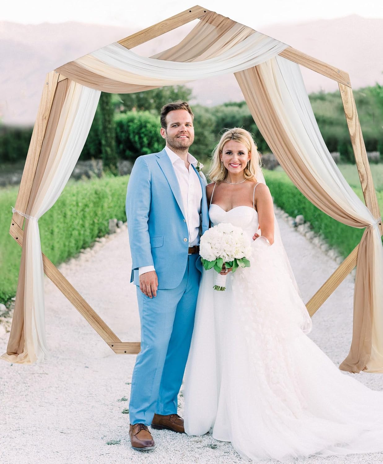 Lvydec 3 Panels Wedding Arch Draping Fabric, 30" x 20ft Mixed Color Chiffon Fabric Drapery Sheer Backdrop Curtain for Wedding Ceremony Party Decoration (Elegant Neutral)