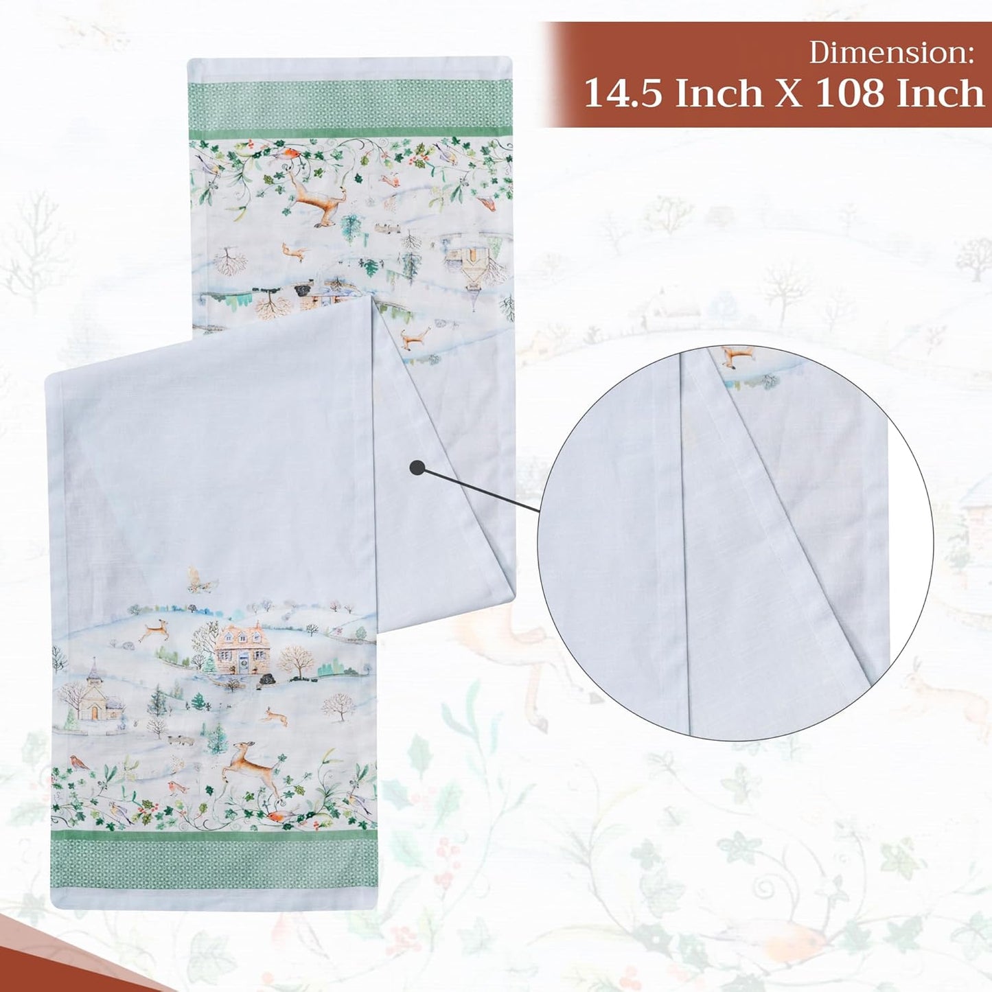 Maison d' Hermine Table Runner 100% Cotton Single Layer Table Runners 108 inches Long for Thanksgiving Christmas Decorations Home Kitchen Dining Party Wedding (Snowy World, 14.5" x 108")