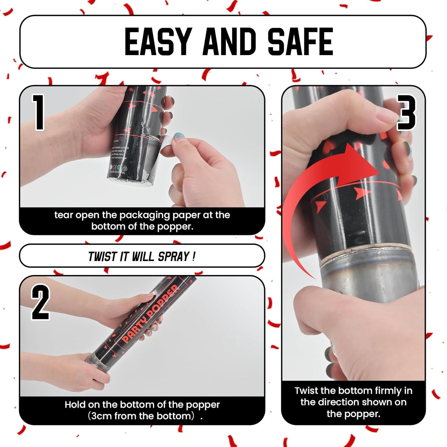 Party Poppers Confetti Cannon 12 Pack Red Poppers 12 Inch Party Shooters Mylar Confetti Red Foil Confetti Cannons Bulk for Wedding Birthday Graduation Baby Gender Reveal Christmas New Year